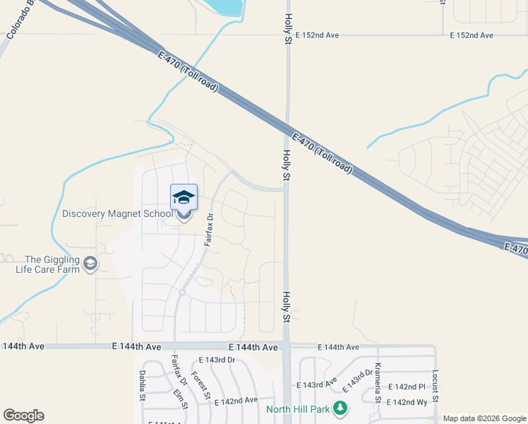 map of restaurants, bars, coffee shops, grocery stores, and more near 5453 East 148th Avenue in Thornton
