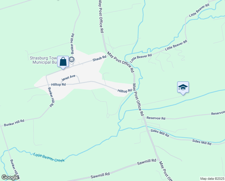 map of restaurants, bars, coffee shops, grocery stores, and more near 316 Hilltop Road in Strasburg
