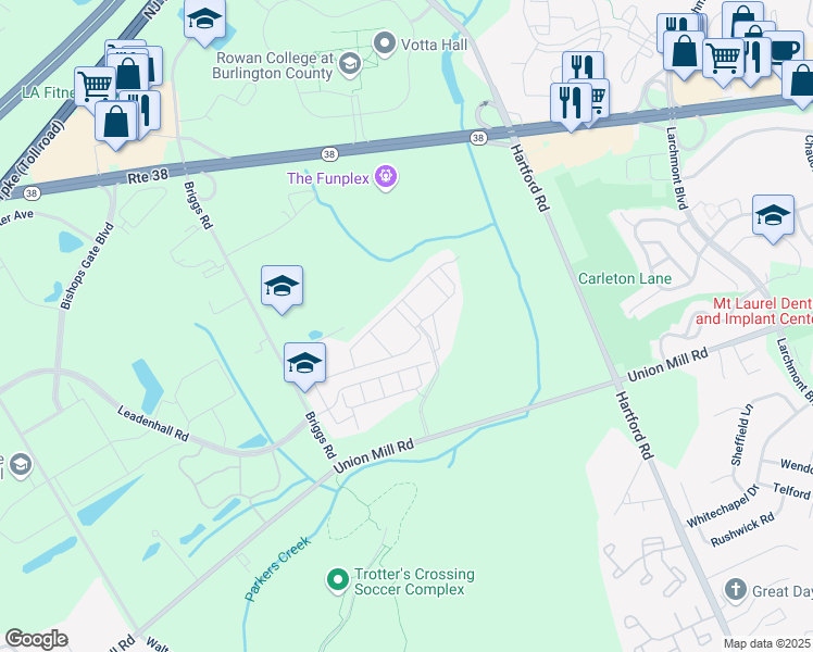 map of restaurants, bars, coffee shops, grocery stores, and more near 8106 Knox Way in Mount Laurel Township