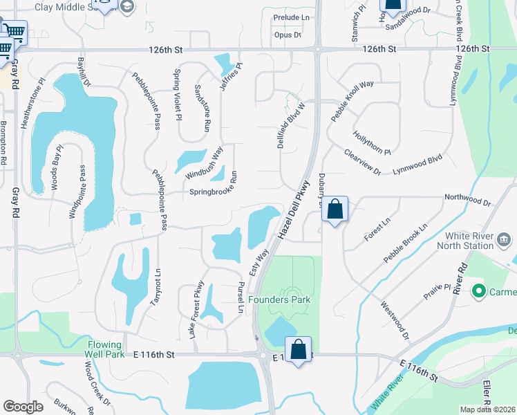 map of restaurants, bars, coffee shops, grocery stores, and more near 5595 Trammel Court in Carmel