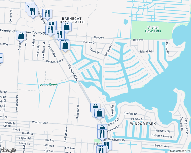 map of restaurants, bars, coffee shops, grocery stores, and more near 700 Phoebe Street in Toms River