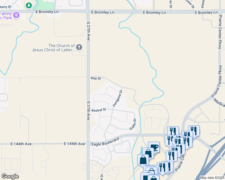 map of restaurants, bars, coffee shops, grocery stores, and more near 2884 Shikra Pl in Brighton