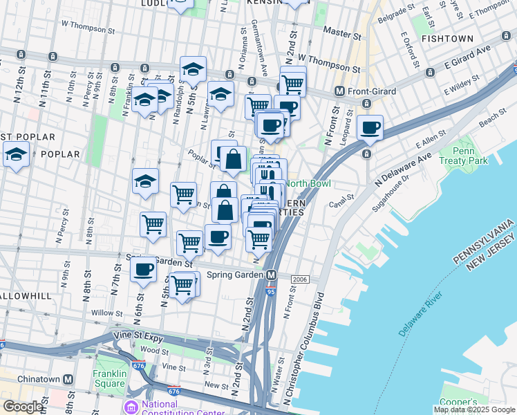 map of restaurants, bars, coffee shops, grocery stores, and more near in Philadelphia