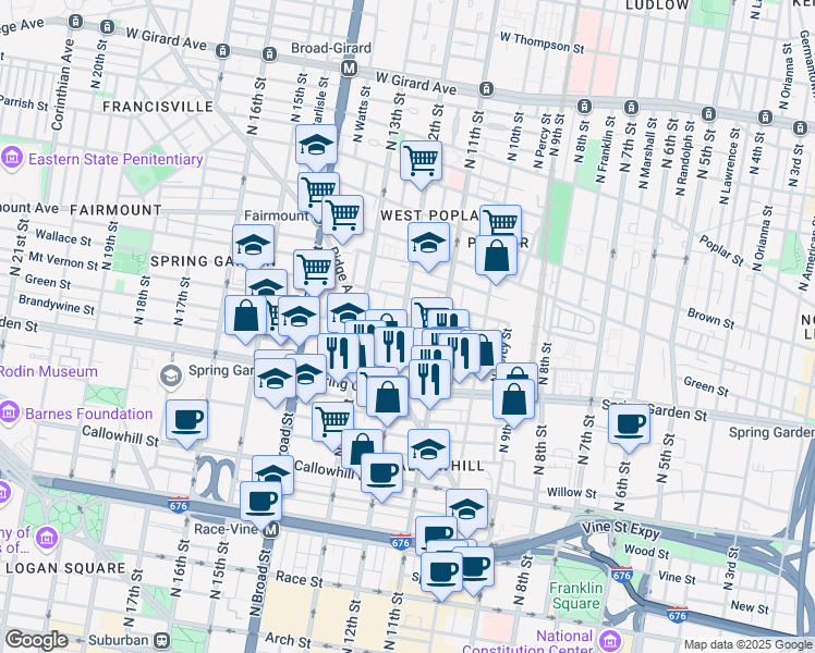 map of restaurants, bars, coffee shops, grocery stores, and more near in Philadelphia