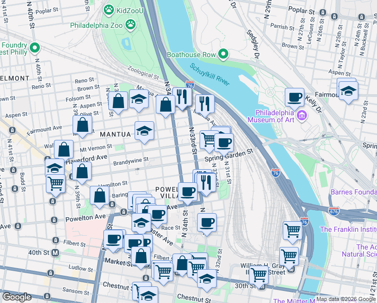map of restaurants, bars, coffee shops, grocery stores, and more near in Philadelphia