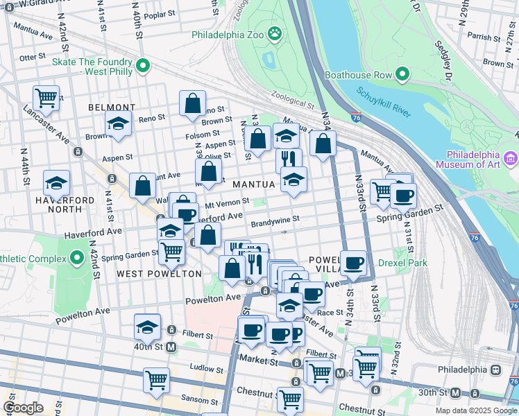 map of restaurants, bars, coffee shops, grocery stores, and more near in Philadelphia