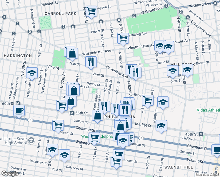 map of restaurants, bars, coffee shops, grocery stores, and more near in Philadelphia