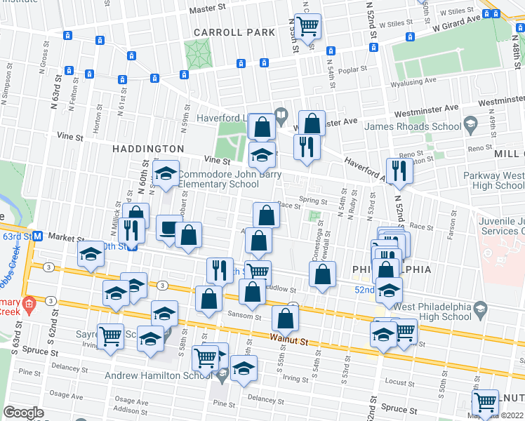 map of restaurants, bars, coffee shops, grocery stores, and more near in Philadelphia
