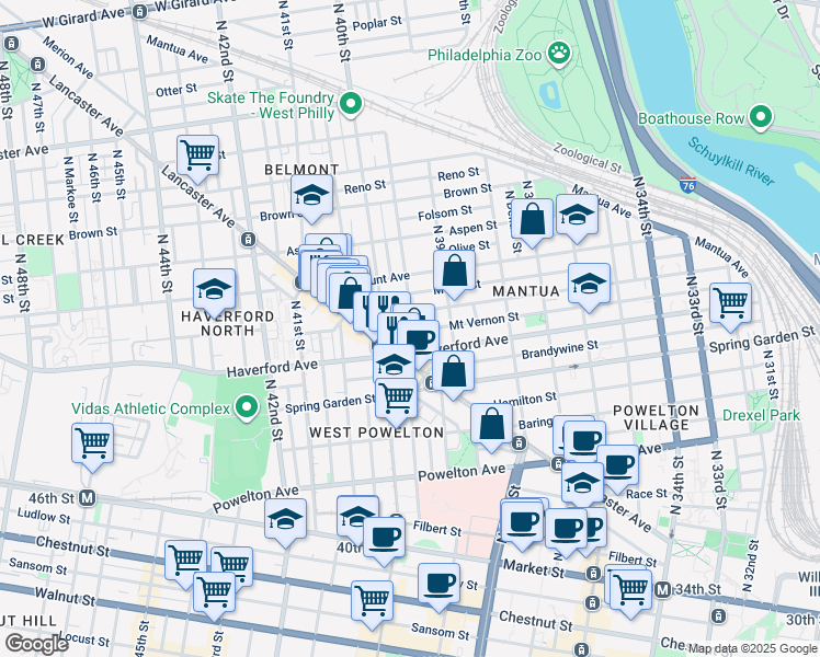map of restaurants, bars, coffee shops, grocery stores, and more near 624 Union Street in Philadelphia