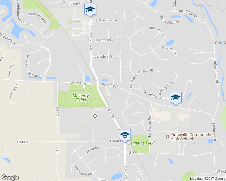 map of restaurants, bars, coffee shops, grocery stores, and more near 1525 Mulberry Street in Zionsville