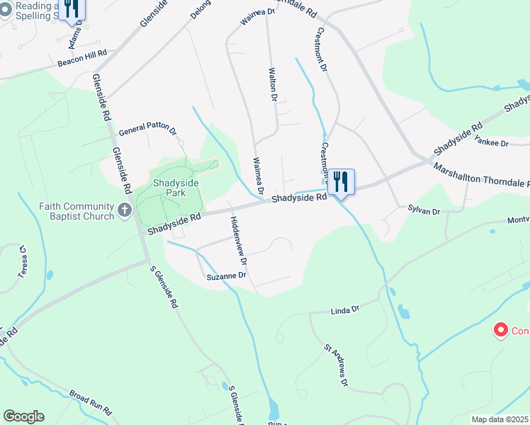 map of restaurants, bars, coffee shops, grocery stores, and more near 1604 Shadyside Road in West Chester
