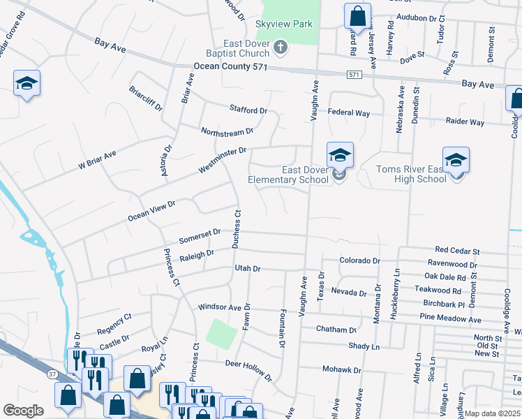 map of restaurants, bars, coffee shops, grocery stores, and more near 944 Somerset Drive in Toms River