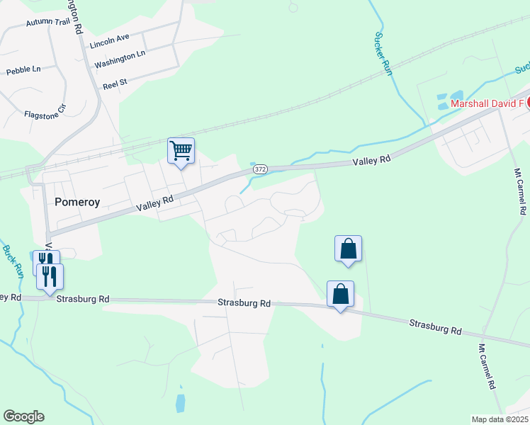map of restaurants, bars, coffee shops, grocery stores, and more near 225 Thia Court in Coatesville