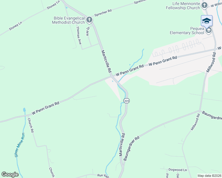 map of restaurants, bars, coffee shops, grocery stores, and more near 1104 West Penn Grant Road in Lancaster