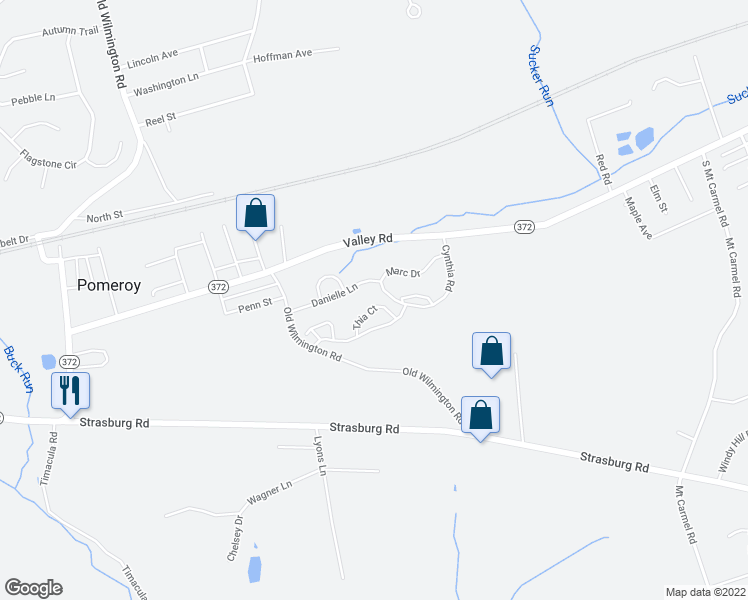 map of restaurants, bars, coffee shops, grocery stores, and more near 225 Thia Court in Coatesville