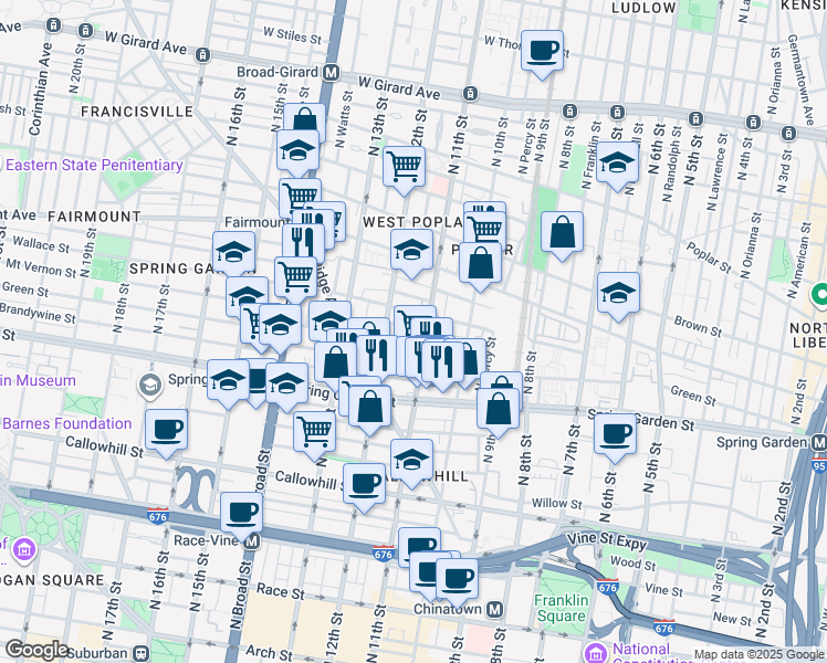 map of restaurants, bars, coffee shops, grocery stores, and more near in Philadelphia