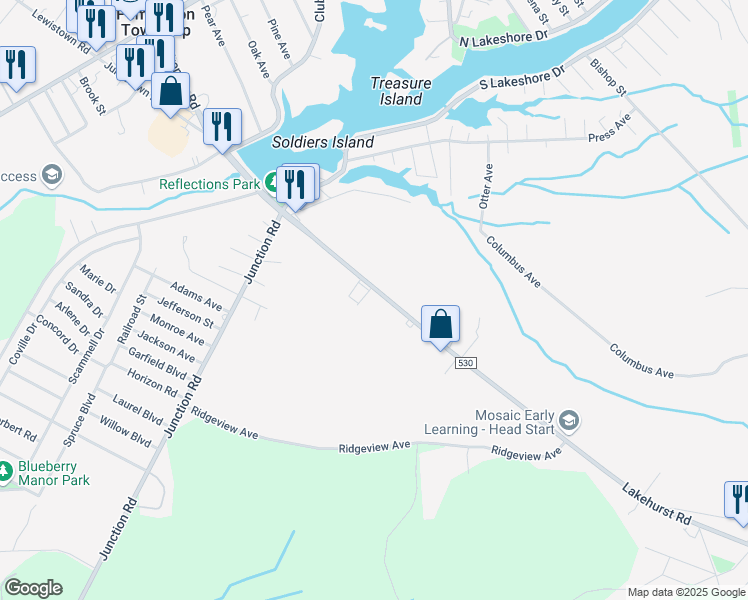 map of restaurants, bars, coffee shops, grocery stores, and more near 371 Lakehurst Road in Burlington County