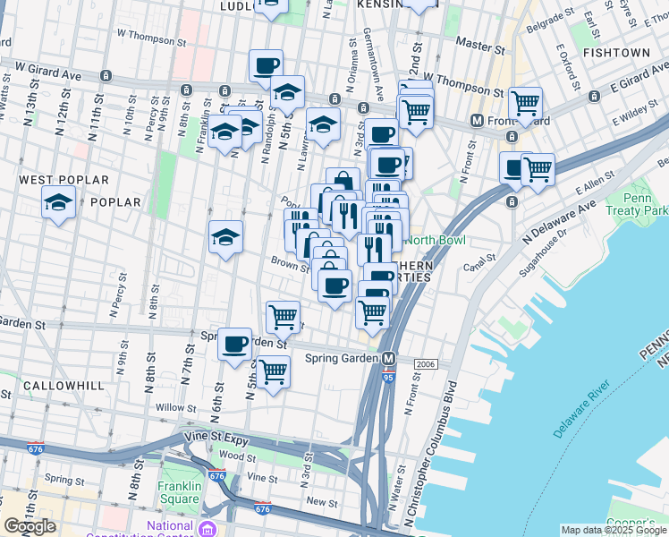 map of restaurants, bars, coffee shops, grocery stores, and more near in Philadelphia
