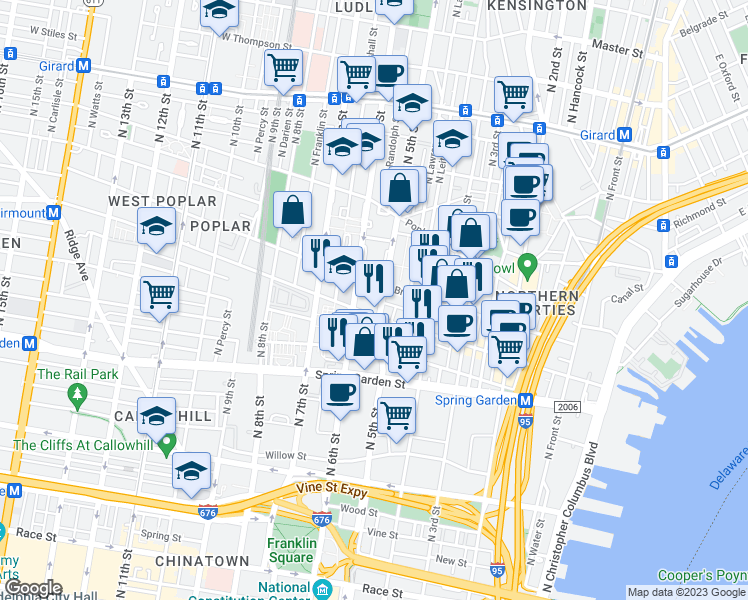 map of restaurants, bars, coffee shops, grocery stores, and more near in Philadelphia