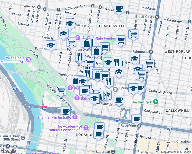 map of restaurants, bars, coffee shops, grocery stores, and more near in Philadelphia