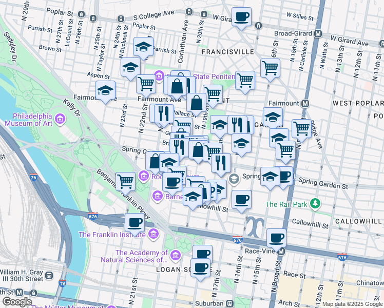 map of restaurants, bars, coffee shops, grocery stores, and more near in Philadelphia