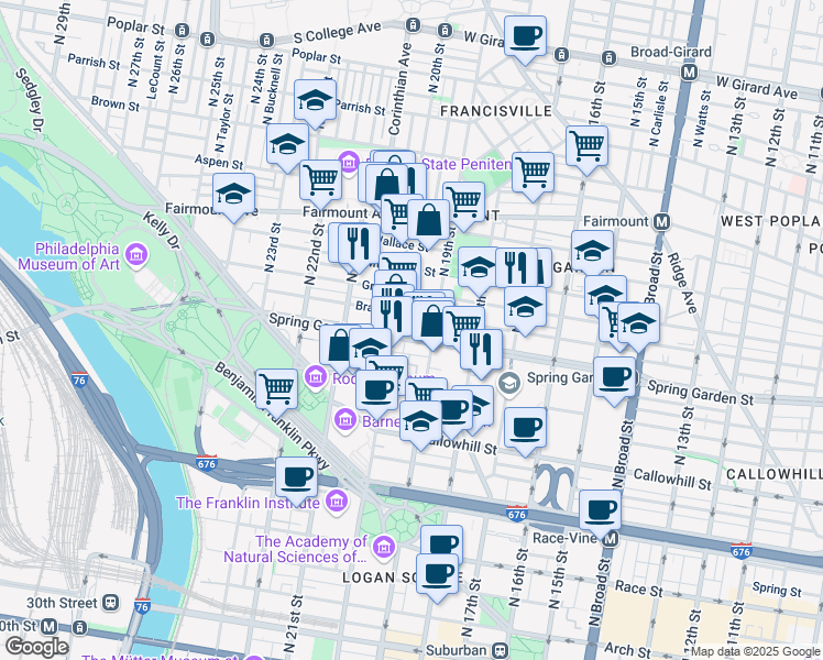 map of restaurants, bars, coffee shops, grocery stores, and more near in Philadelphia