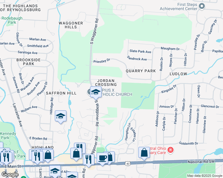 map of restaurants, bars, coffee shops, grocery stores, and more near 7807 Jordan Crossing in Reynoldsburg