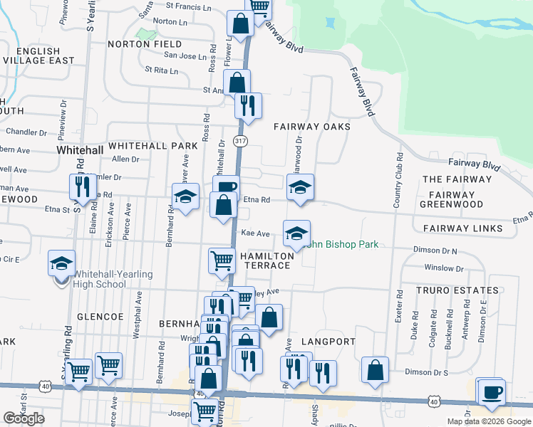 map of restaurants, bars, coffee shops, grocery stores, and more near 540 South Hamilton Road in Columbus