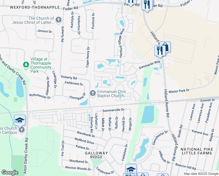 map of restaurants, bars, coffee shops, grocery stores, and more near 5525 Bonaventure Drive in Columbus