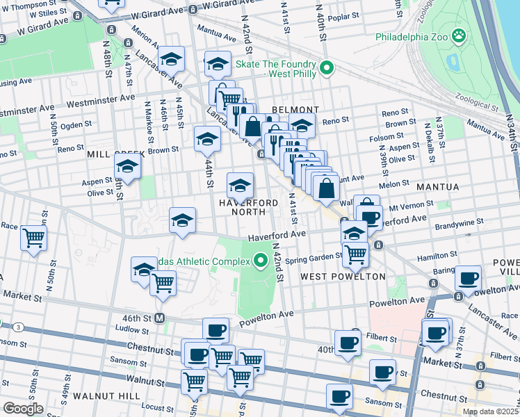 map of restaurants, bars, coffee shops, grocery stores, and more near 643 N Brooklyn St in Philadelphia