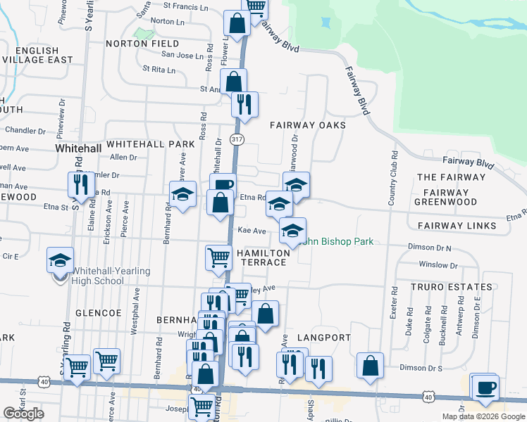 map of restaurants, bars, coffee shops, grocery stores, and more near 540 South Hamilton Road in Columbus
