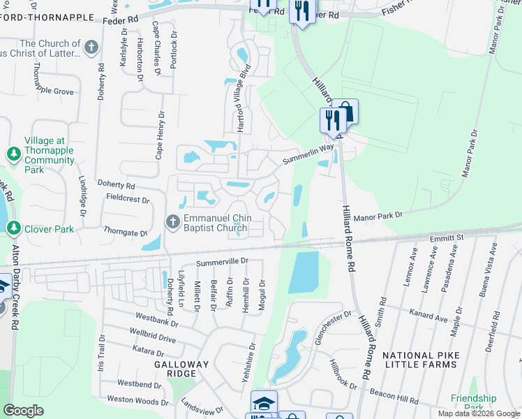 map of restaurants, bars, coffee shops, grocery stores, and more near 655 Carpenter Ridge in Columbus