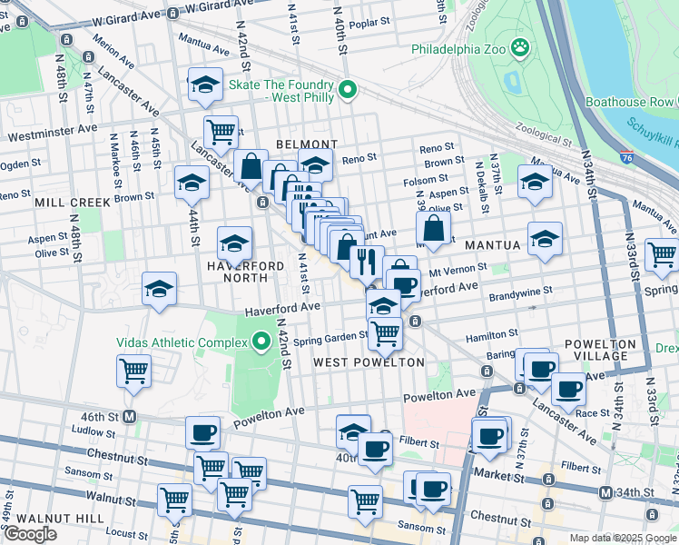 map of restaurants, bars, coffee shops, grocery stores, and more near 637 North Preston Street in Philadelphia