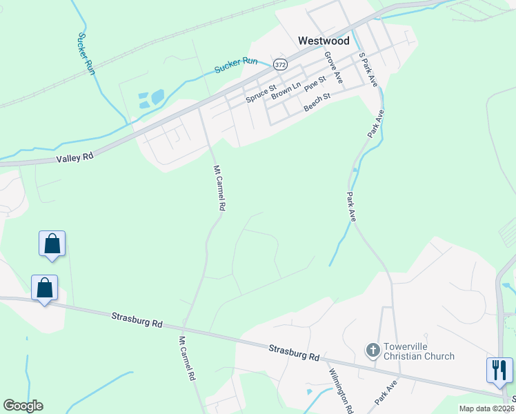 map of restaurants, bars, coffee shops, grocery stores, and more near 48 Knoll Road in Coatesville