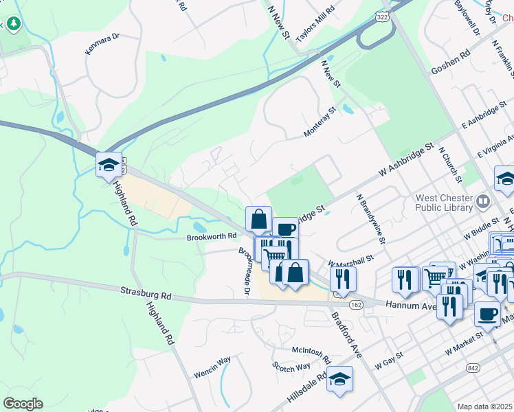 map of restaurants, bars, coffee shops, grocery stores, and more near 771 McCardle Drive in West Chester
