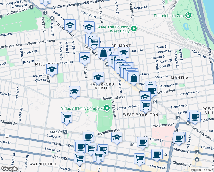 map of restaurants, bars, coffee shops, grocery stores, and more near 643 N Brooklyn St in Philadelphia