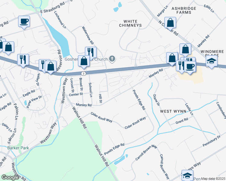 map of restaurants, bars, coffee shops, grocery stores, and more near 461 Summit House in West Chester