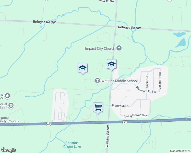 map of restaurants, bars, coffee shops, grocery stores, and more near 8868 Watkins Road Southwest in Pataskala