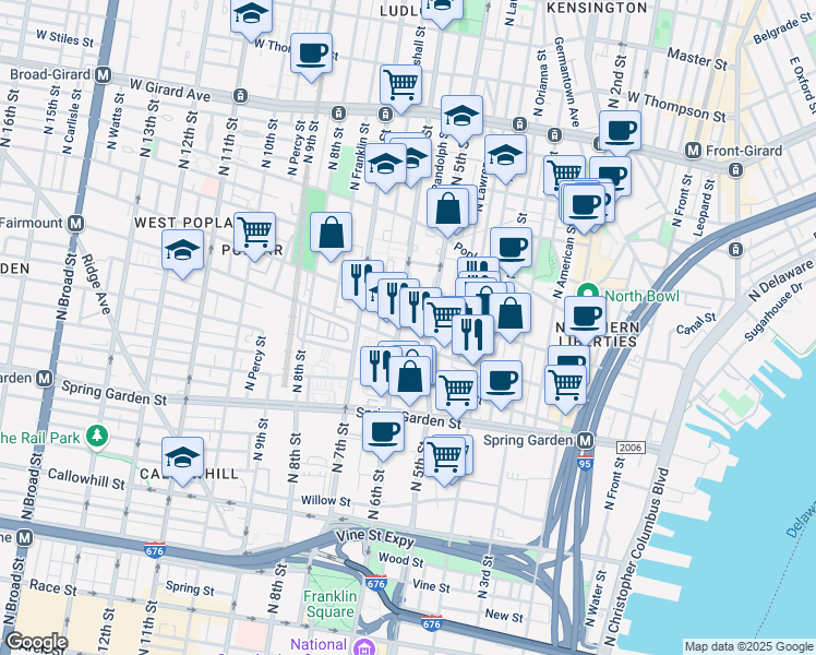 map of restaurants, bars, coffee shops, grocery stores, and more near in Philadelphia