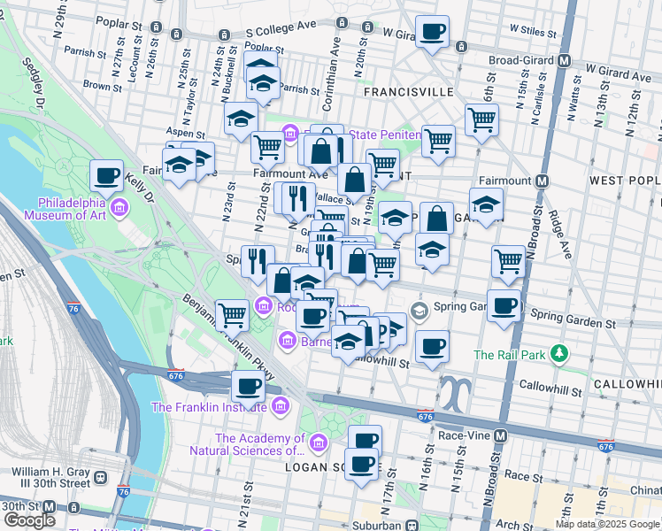 map of restaurants, bars, coffee shops, grocery stores, and more near in Philadelphia