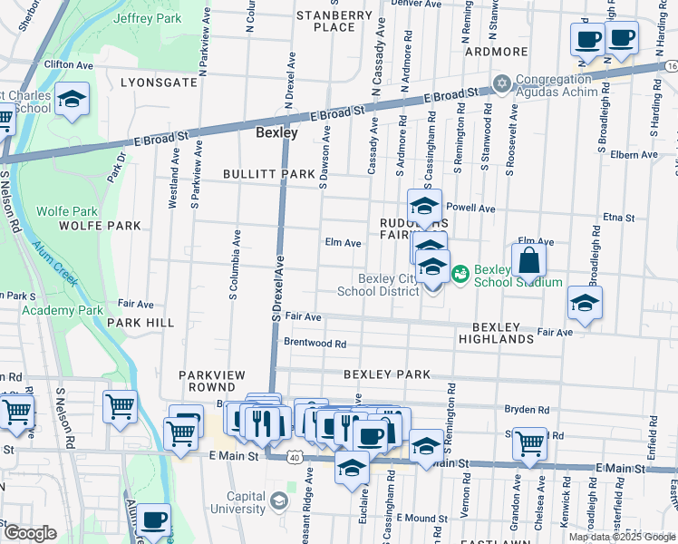 map of restaurants, bars, coffee shops, grocery stores, and more near 2434 Dale Avenue in Columbus