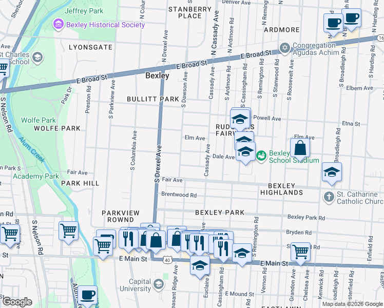 map of restaurants, bars, coffee shops, grocery stores, and more near 2434 Dale Avenue in Columbus