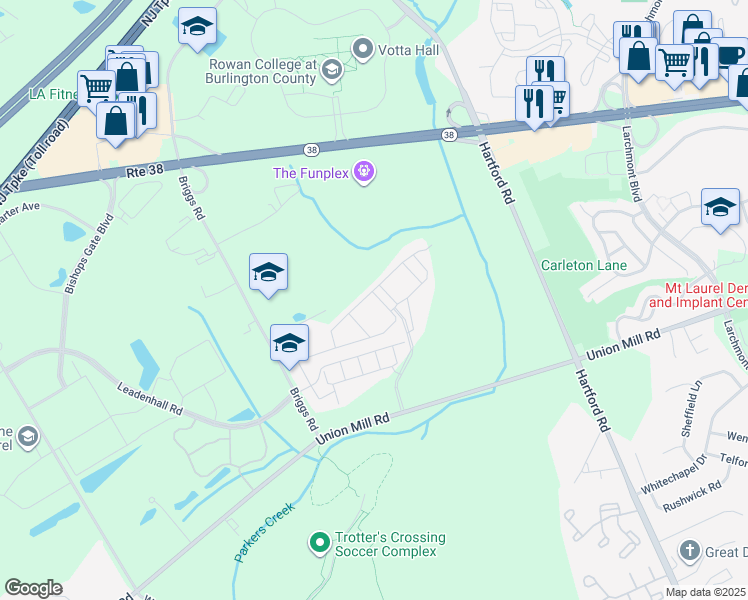 map of restaurants, bars, coffee shops, grocery stores, and more near 11306 Knox Way in Mount Laurel Township
