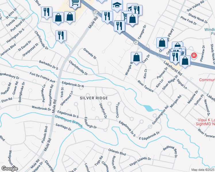 map of restaurants, bars, coffee shops, grocery stores, and more near 905 North Edgebrook Drive in Toms River