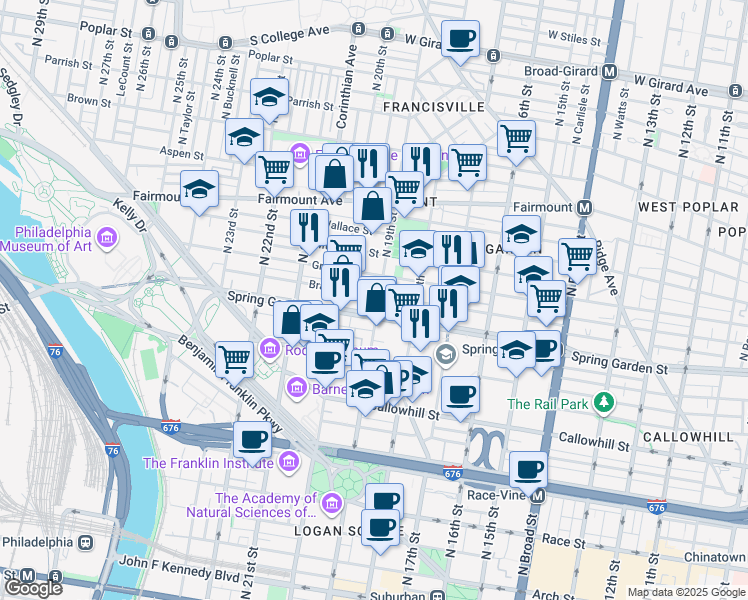 map of restaurants, bars, coffee shops, grocery stores, and more near in Philadelphia