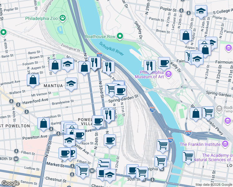 map of restaurants, bars, coffee shops, grocery stores, and more near in Philadelphia