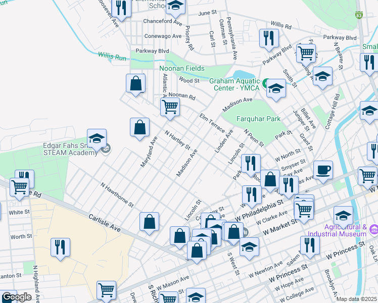 map of restaurants, bars, coffee shops, grocery stores, and more near 485 Madison Avenue in York