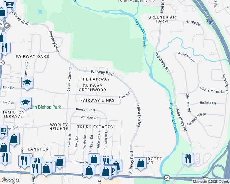 map of restaurants, bars, coffee shops, grocery stores, and more near 707 Fairway Boulevard in Columbus