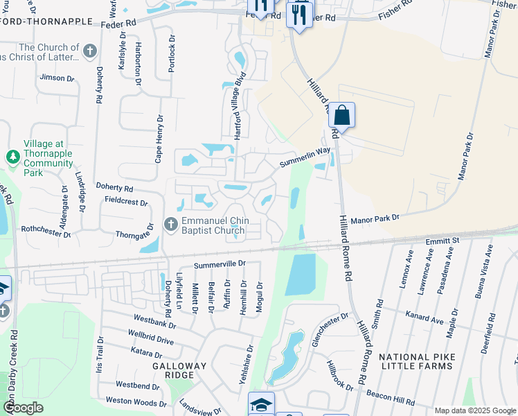 map of restaurants, bars, coffee shops, grocery stores, and more near 655 Carpenter Ridge in Columbus