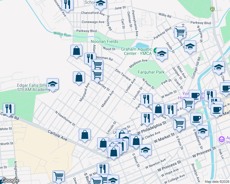 map of restaurants, bars, coffee shops, grocery stores, and more near 494 Madison Avenue in York